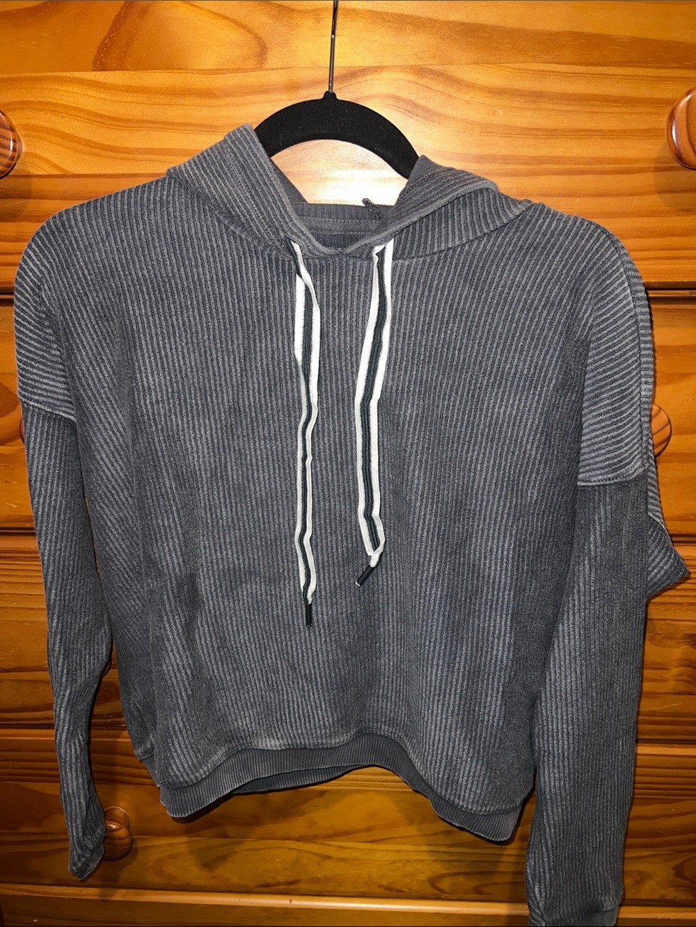 Aerie Gray Ribbed Hoodie Sweater